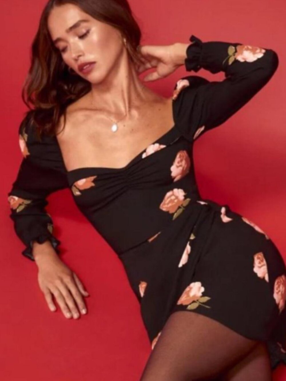 Reformation • Amala Floral Print Mini Dress, Black Rose